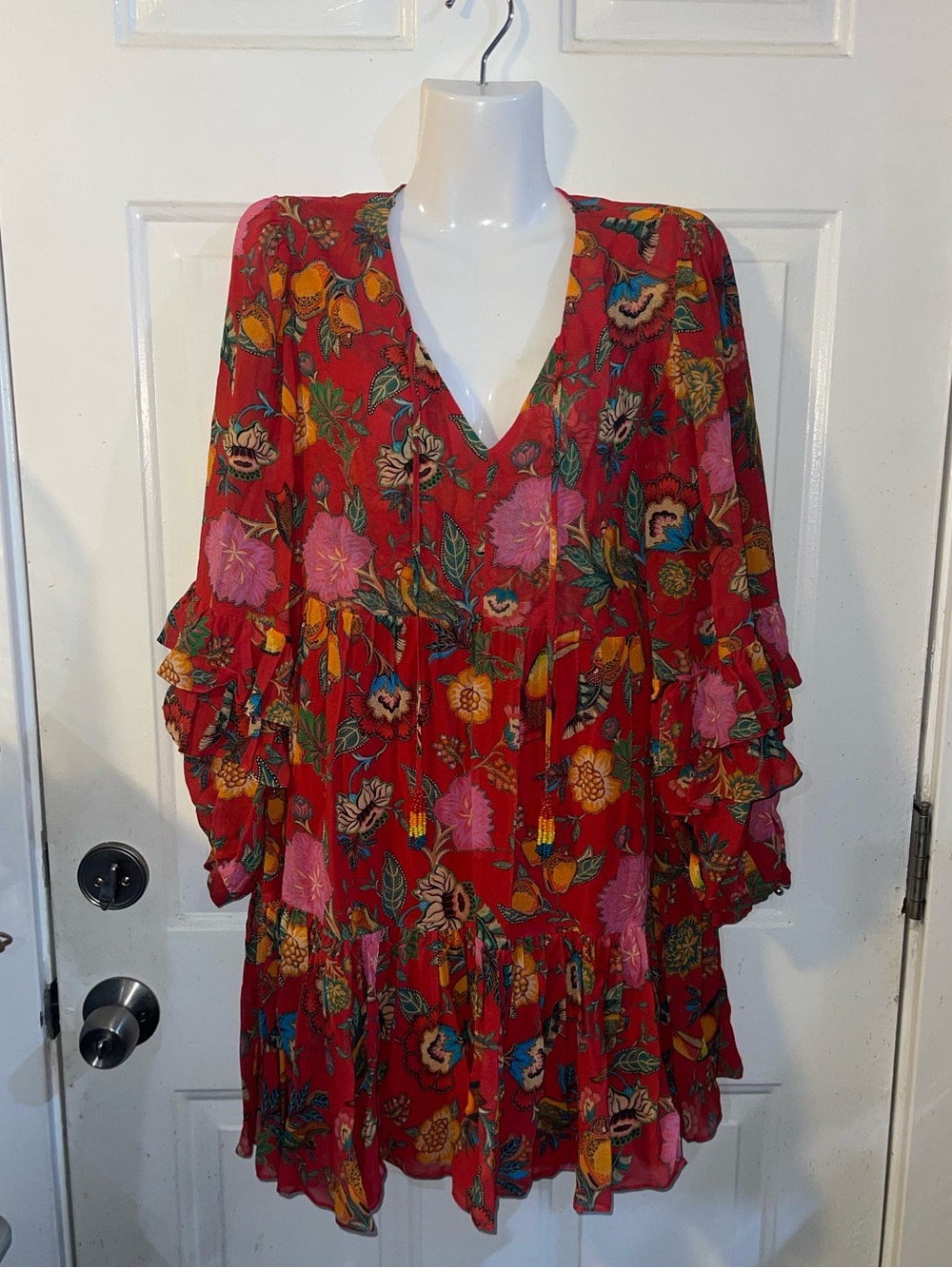 Farm Rio Jordyn Mini Floral Dress Ruffled Sleeves Size Small Boho Botanical NWT
